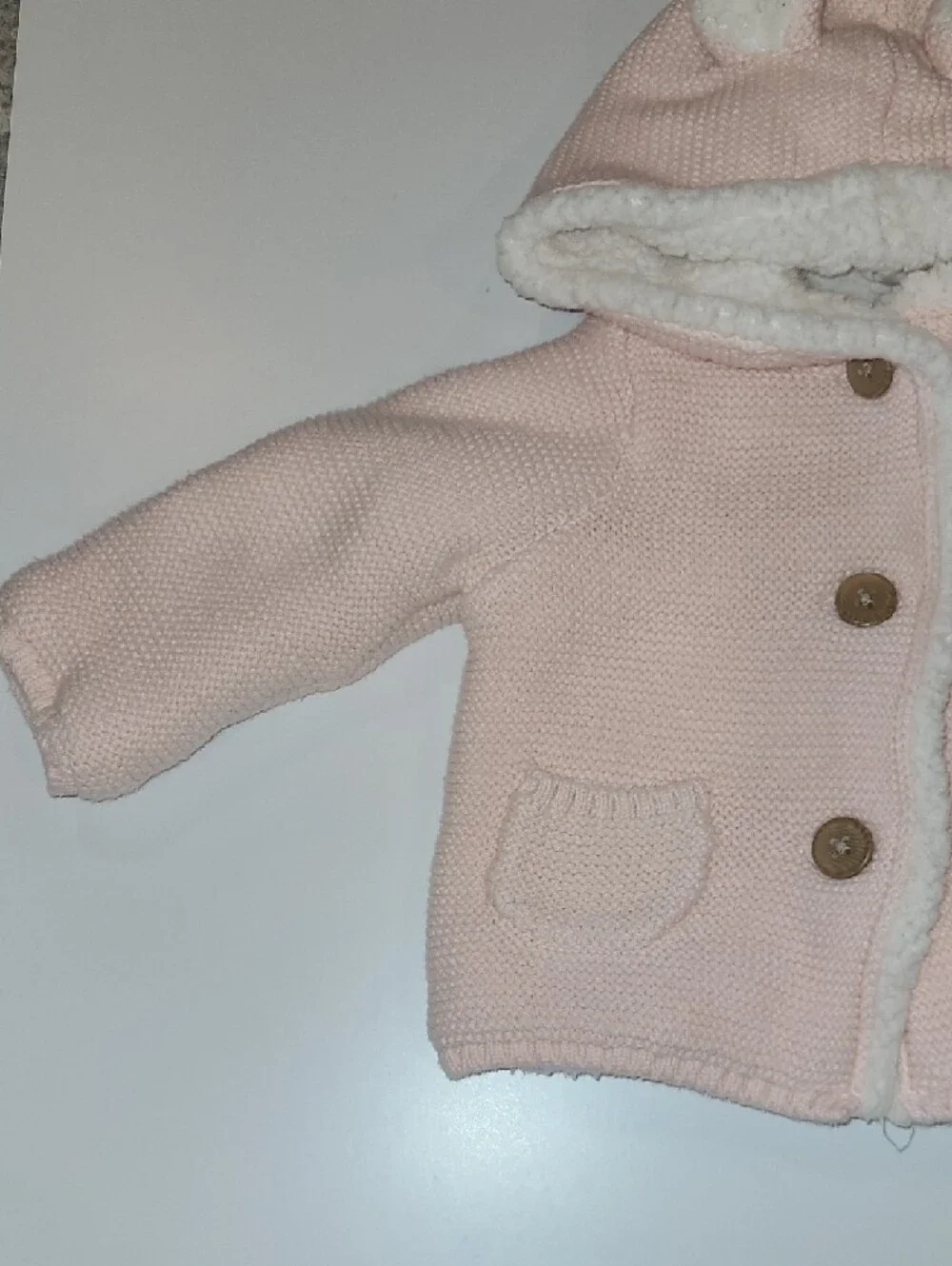 Carter's Light Pink Knit Hooded Jacket with Sherpa Lining Size 6 Months